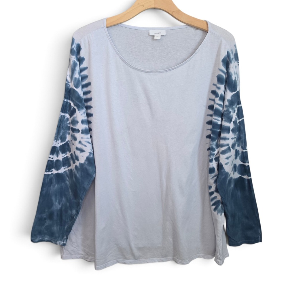 Pure Jill J Jill Top Womens XL Indigo Blue Tie Dye Scoop Neck Long Sleeve Knit